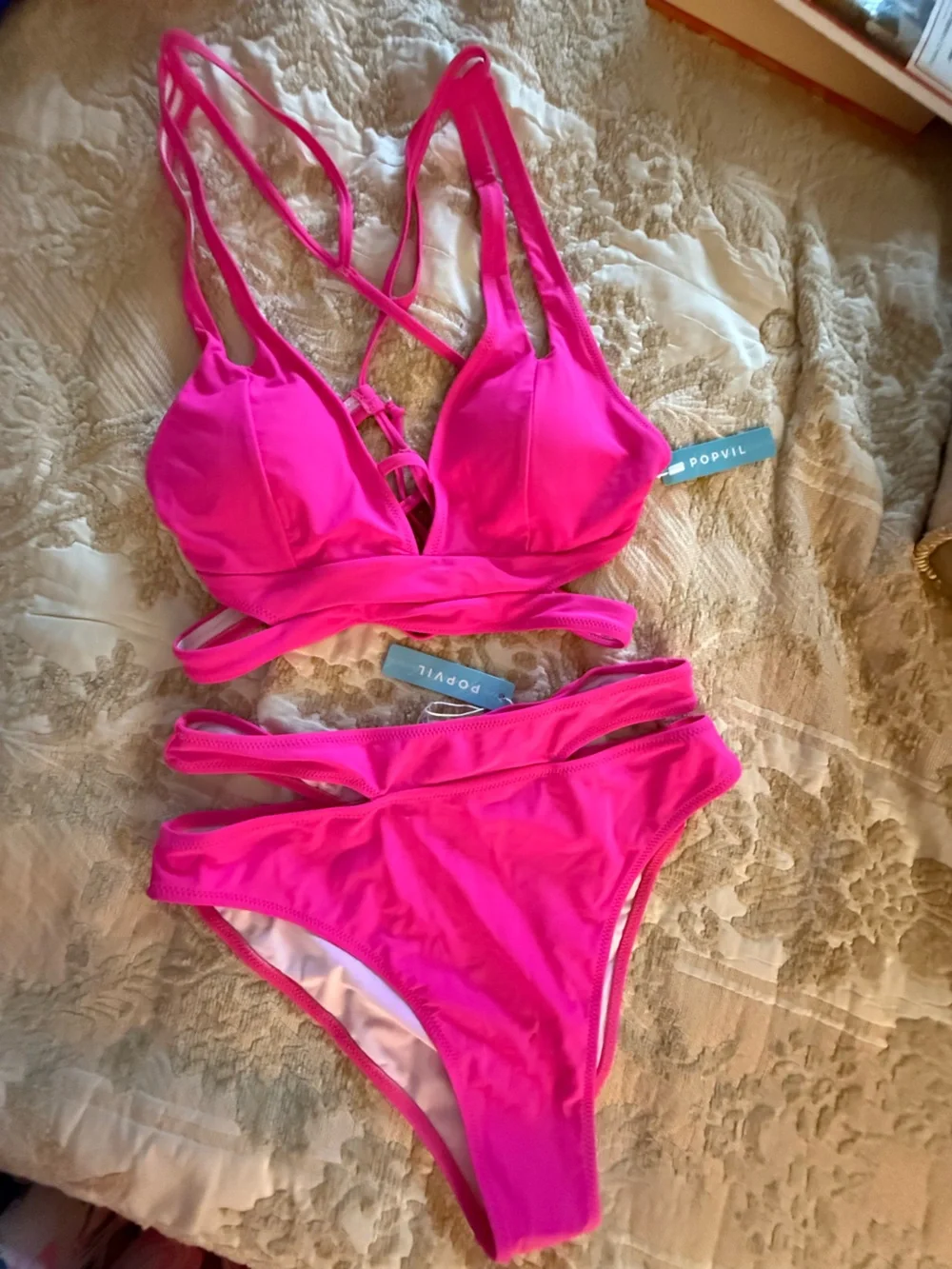 Brand New Popvil Hot Pink Two-Piece Cut Out Bikini - Picture 1 of 12